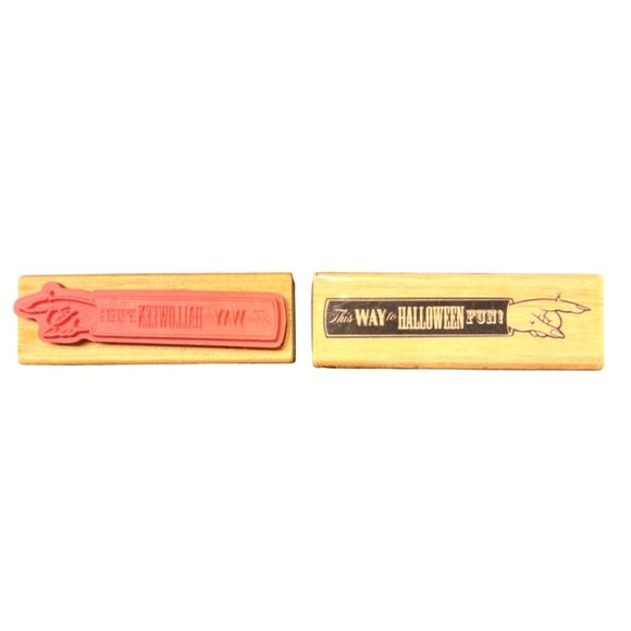 CraftSmart  "This Way to halloween fun" Wood-Mounted Rubber Stamp - Picture 1 of 3